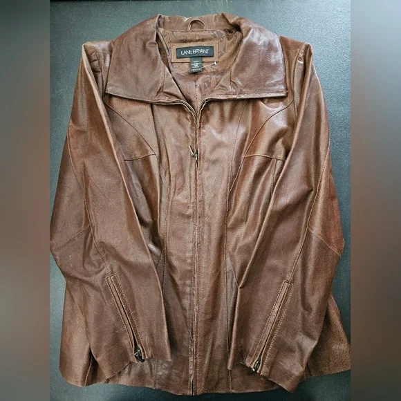 NWOT - Leather Lane Bryant Brown Biker Jacket - Size 14/16 - Vintage - Picture 1 of 9